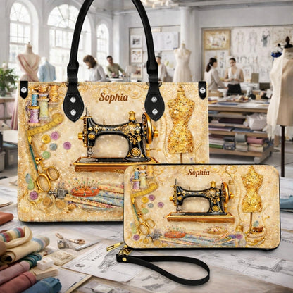 Custom Name Tailor Gift, Fashion Designer - Personalized Sewing Leather Bag & Wallet Set-Myprintsy