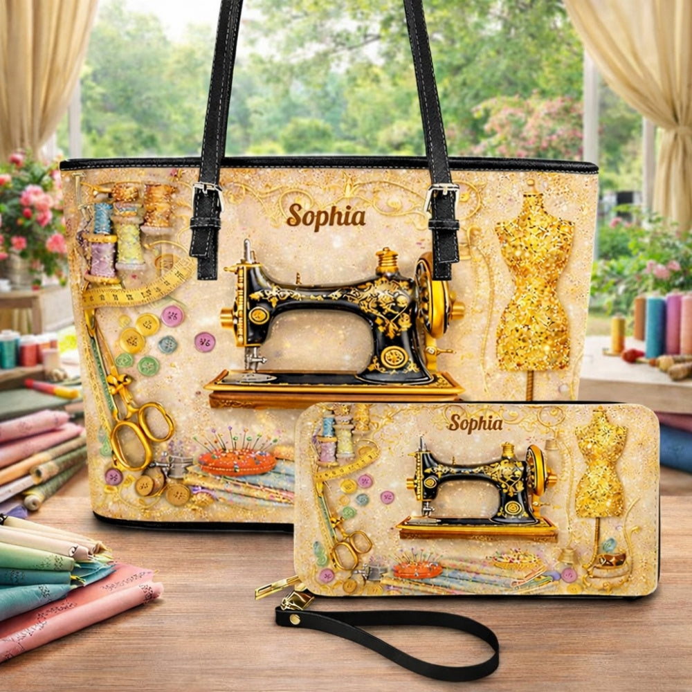 Custom Name Tailor Gift, Fashion Designer - Personalized Sewing Leather Bag & Wallet Set-Myprintsy