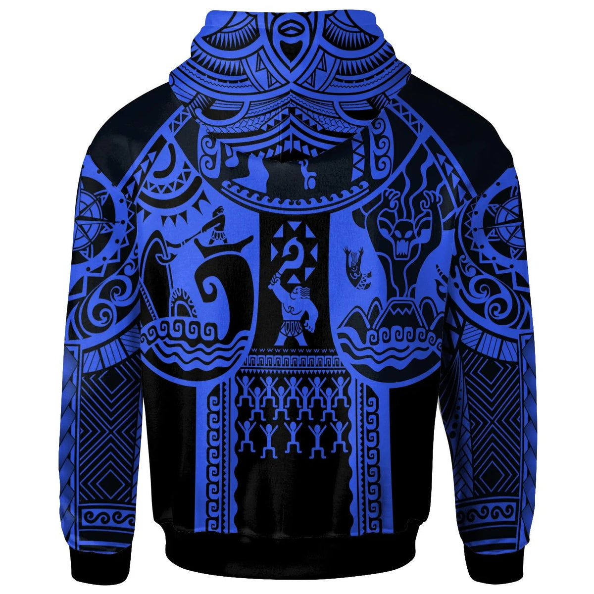 (Custom Personalised) Polynesian Hawaii Hoodie - Coat Of Arm Hawaii & Maui Tattoo - Polynesian Patterns Blue White-Myprintsy