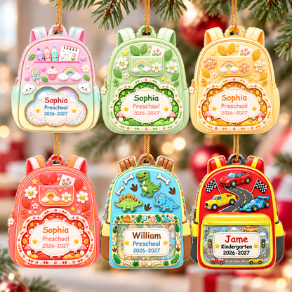 Custom School Ornament for Kids - Personalized Backpack Christmas Ornament-Myprintsy