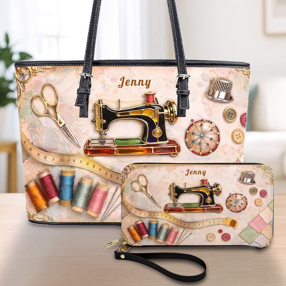 Custom Vintage Sewing Machine Purse - Gifts for Seamstresses & Crafters - Personalized Tote Bag and Wallet Set-Myprintsy