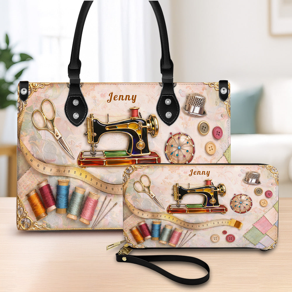 Custom Vintage Sewing Machine Purse - Gifts for Seamstresses & Crafters - Personalized Tote Bag and Wallet Set-Myprintsy