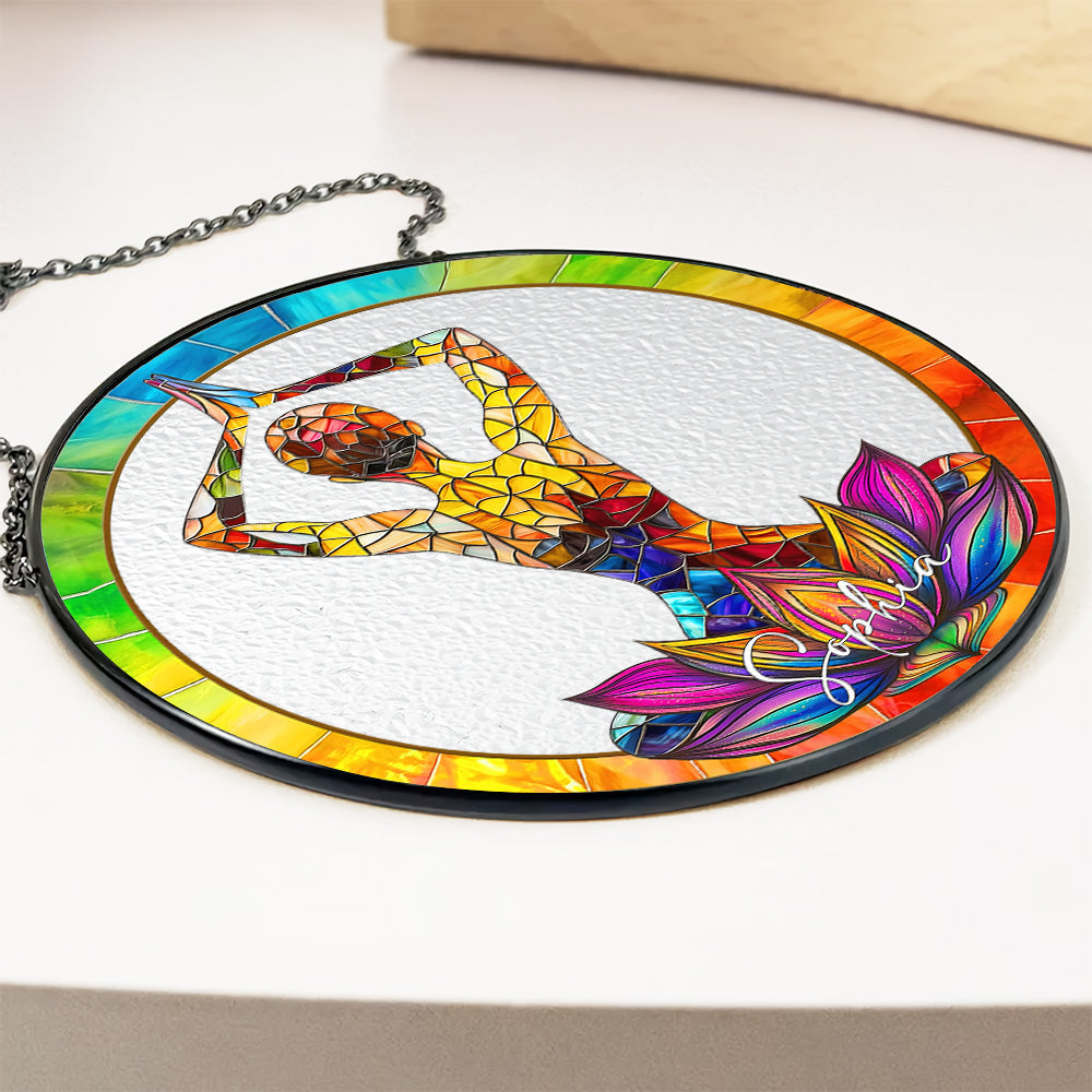Custom Yoga Gift for Her - Personalized Yoga Lotus Stained Glass Window Hanging Suncatcher-Myprintsy