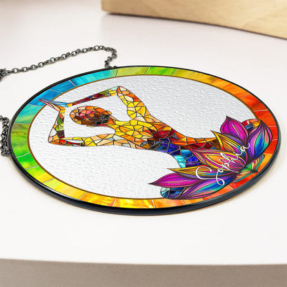 Custom Yoga Gift for Her - Personalized Yoga Lotus Stained Glass Window Hanging Suncatcher-Myprintsy