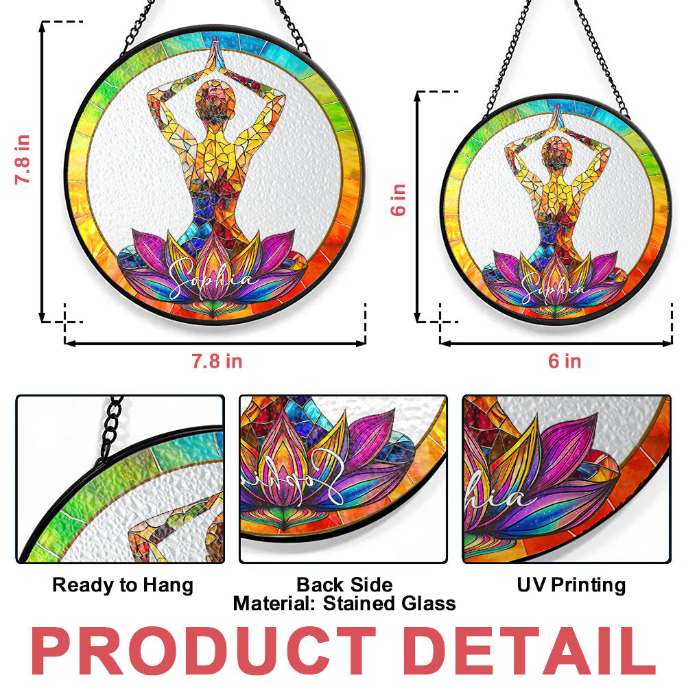 Custom Yoga Gift for Her - Personalized Yoga Lotus Stained Glass Window Hanging Suncatcher-Myprintsy