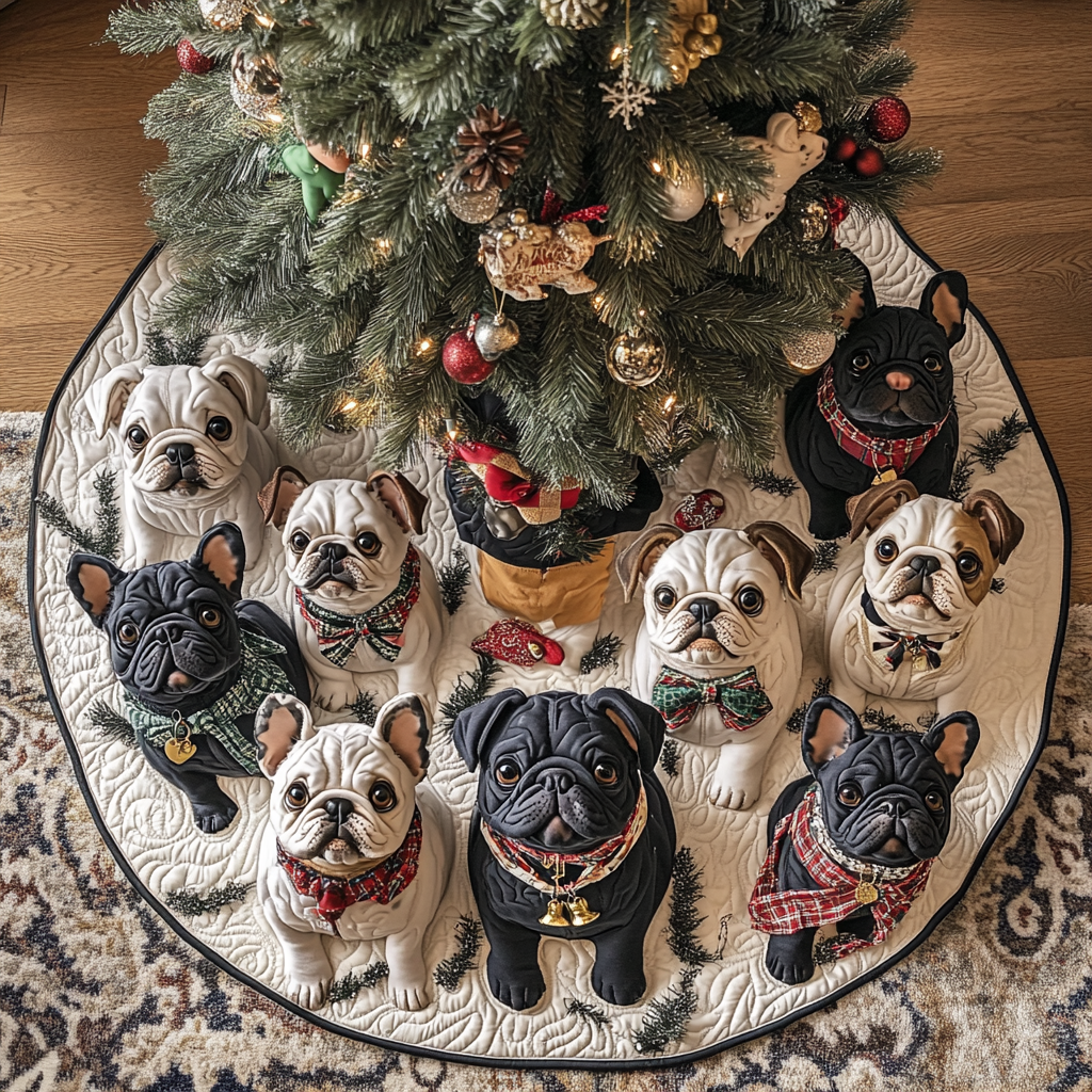 Cute French Bulldog Christmas Quilted Tree Skirt-Myprintsy