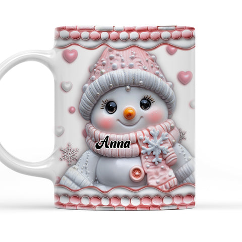 Cute Pink Snowman - Personalized 3D Mug-Myprintsy