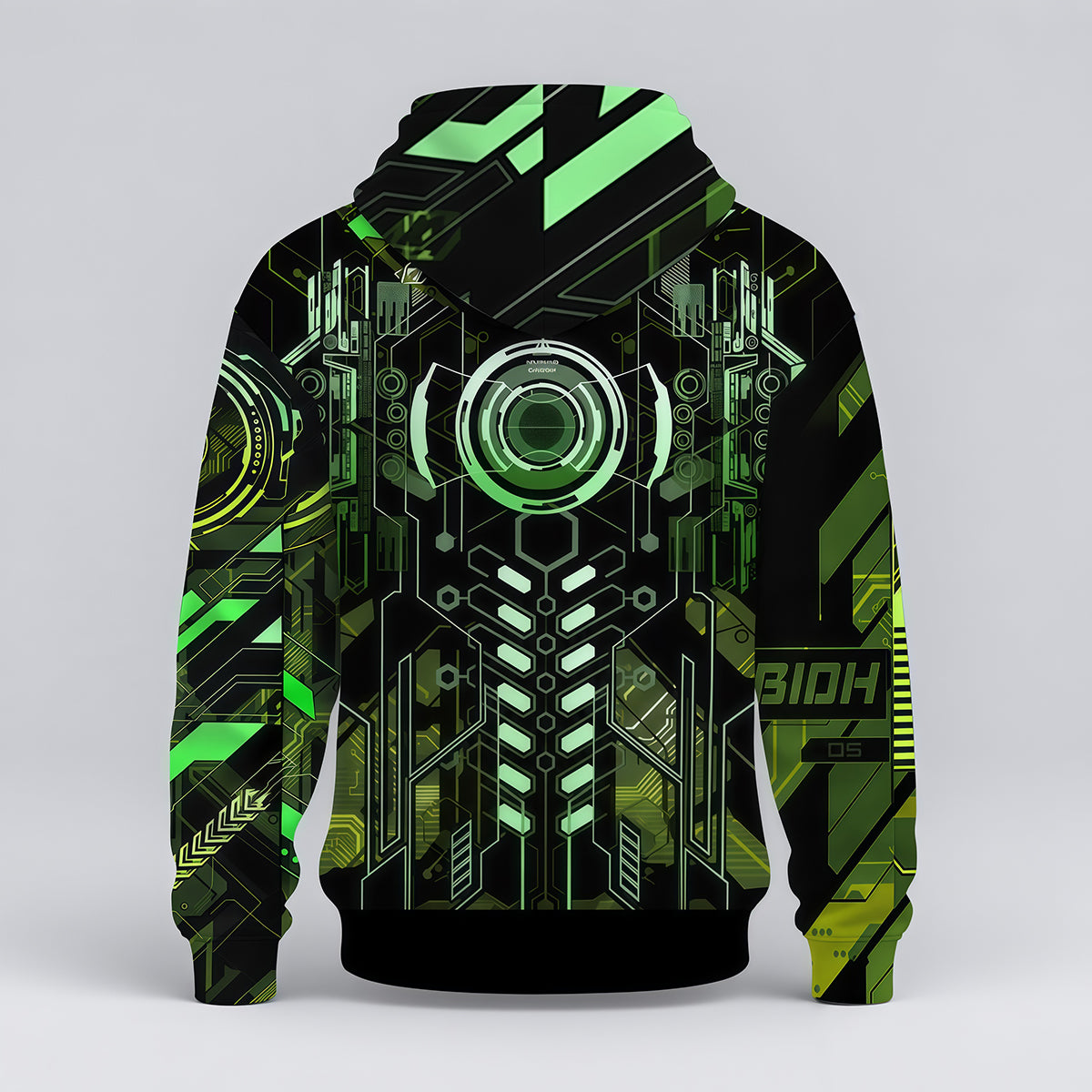 Cyberpunk Circuit Board Neon Green Techwear Hoodie-Myprintsy