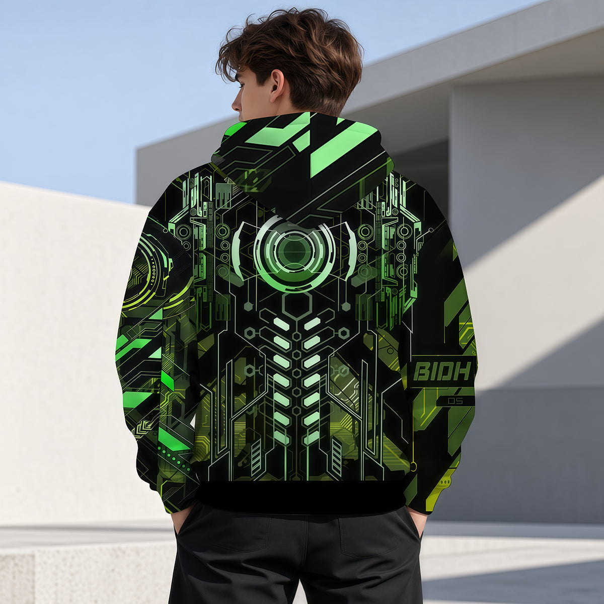 Cyberpunk Circuit Board Neon Green Techwear Hoodie-Myprintsy