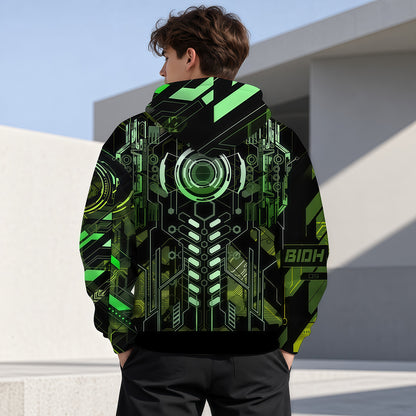 Cyberpunk Circuit Board Neon Green Techwear Hoodie-Myprintsy