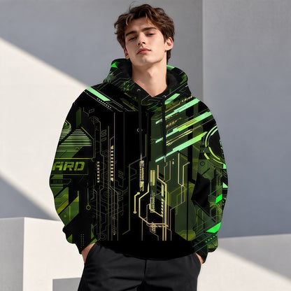 Cyberpunk Circuit Board Neon Green Techwear Hoodie-Myprintsy