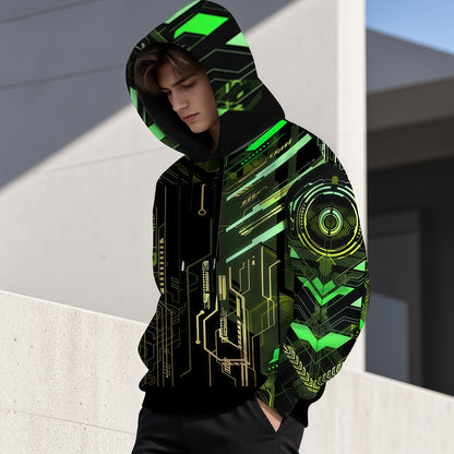 Cyberpunk Circuit Board Neon Green Techwear Hoodie-Myprintsy