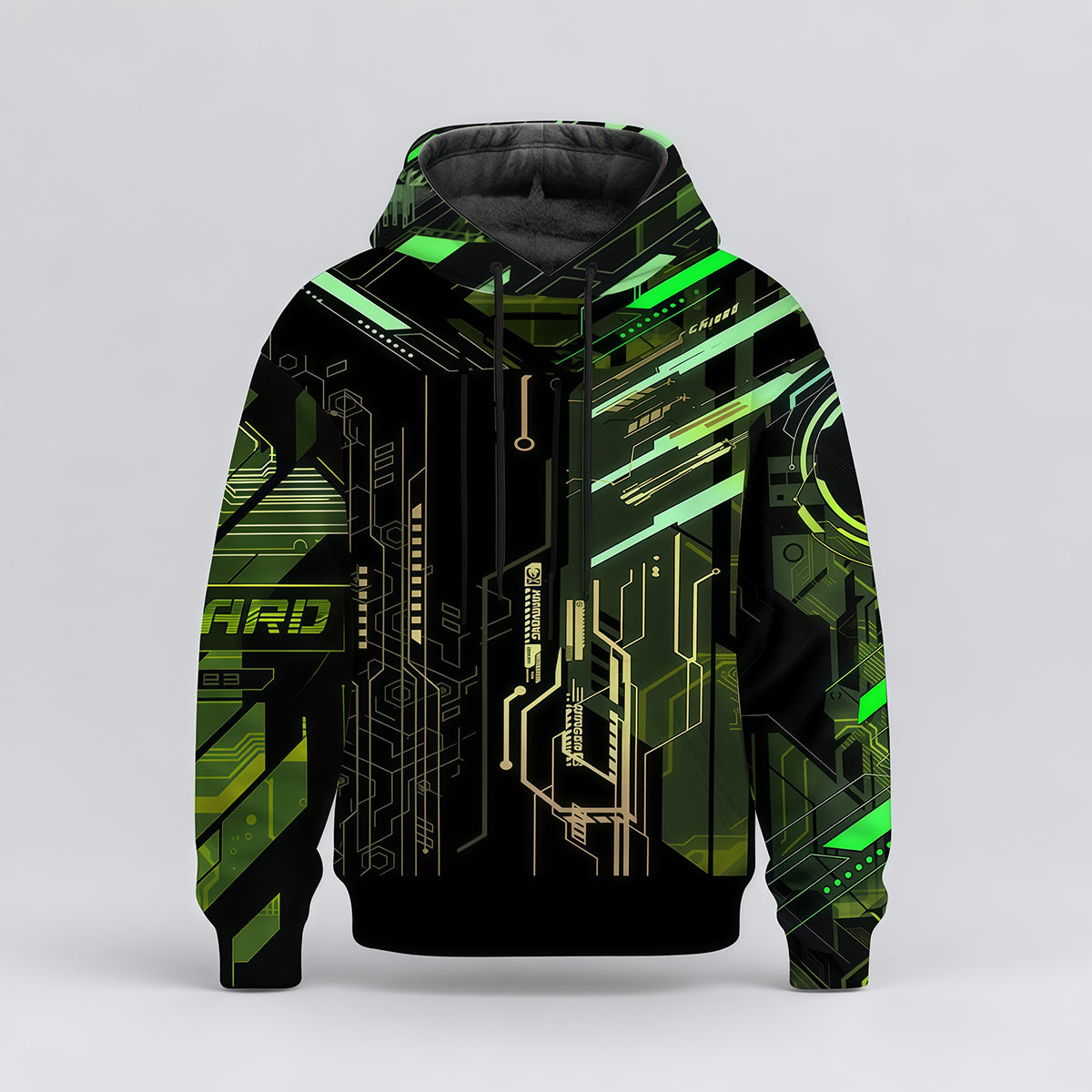 Cyberpunk Circuit Board Neon Green Techwear Hoodie-Myprintsy