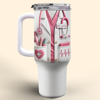 Medical Essentials, Stethoscope And Heartbeat Line, Personalized Tumbler With Straw