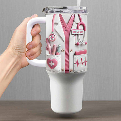 Medical Essentials, Stethoscope And Heartbeat Line, Personalized Tumbler With Straw