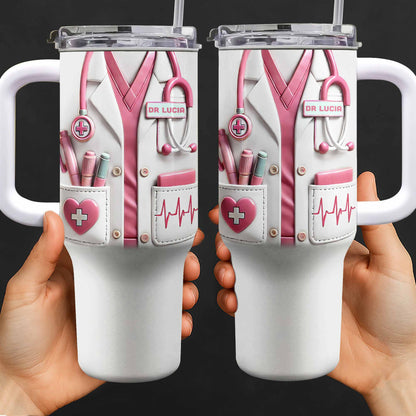 Medical Essentials, Stethoscope And Heartbeat Line, Personalized Tumbler With Straw