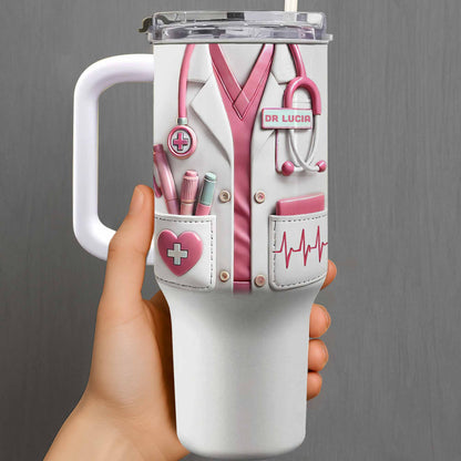 Medical Essentials, Stethoscope And Heartbeat Line, Personalized Tumbler With Straw