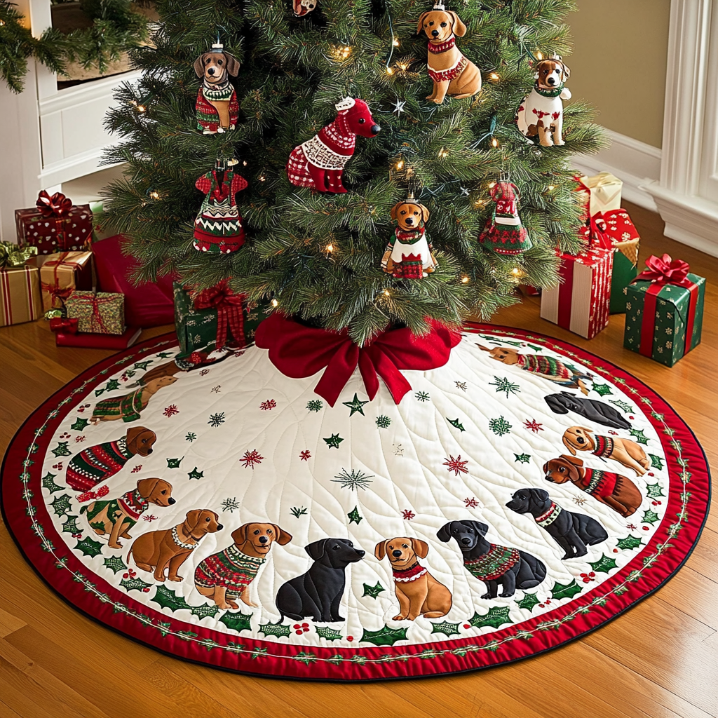 Dachshund Dreams Christmas Quilted Tree Skirt-Myprintsy