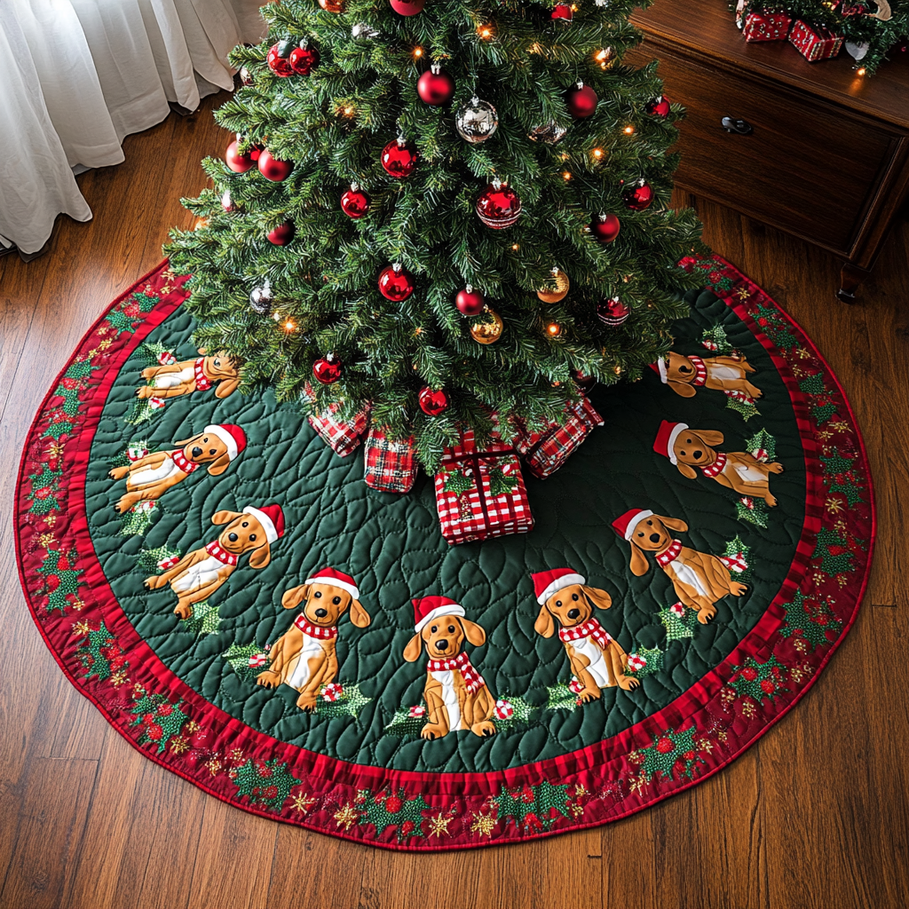 Dachshund Holiday Spirit Christmas Quilted Tree Skirt VTQ-Myprintsy