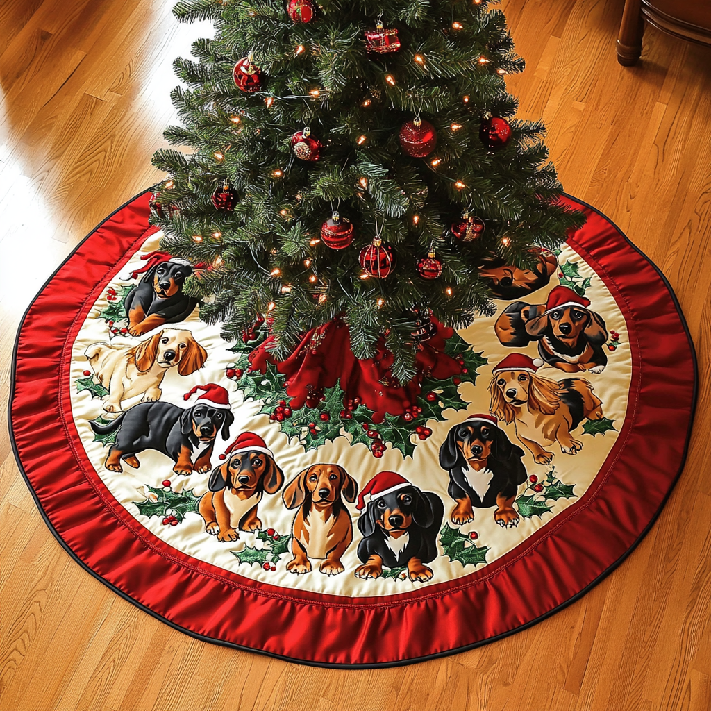 Dachshund Noel Night Christmas Quilted Tree Skirt VTQ-Myprintsy