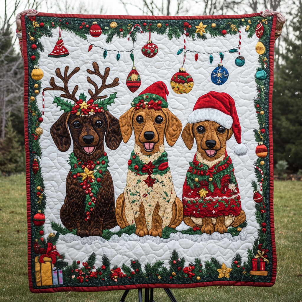 Dachshund Through the Snow Quilted Blanket VTQ-Myprintsy