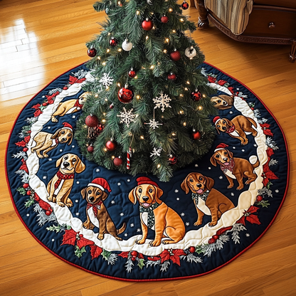 Dachshund Xmas Joy Christmas Quilted Tree Skirt-Myprintsy