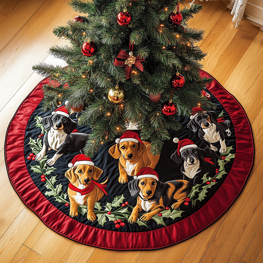 Dachshunds Gathering Christmas Quilted Tree Skirt VTQ-Myprintsy