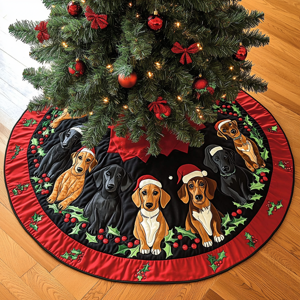 Dachshunds Joy Christmas Quilted Tree Skirt-Myprintsy