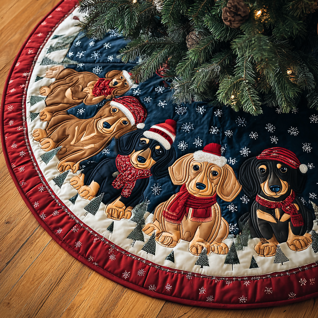Dachshunds Spirit Christmas Quilted Tree Skirt VTQ-Myprintsy