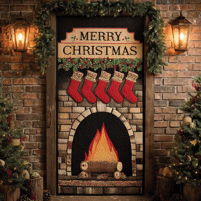 Dark Brick Christmas Hearth Quilted Door Cover VTQ-Myprintsy