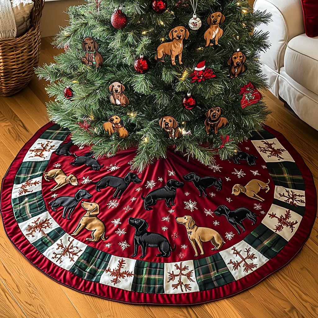 Darling Doxie Delight Christmas Quilted Tree Skirt-Myprintsy