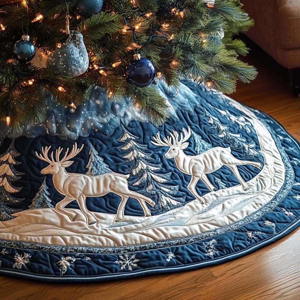 Dashing Deer Christmas Quilted Tree Skirt-Myprintsy