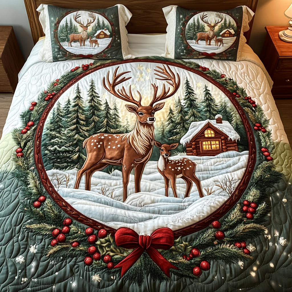 Deer In Cheer -Piece Quilted Bedding Set VH VTQ-Myprintsy
