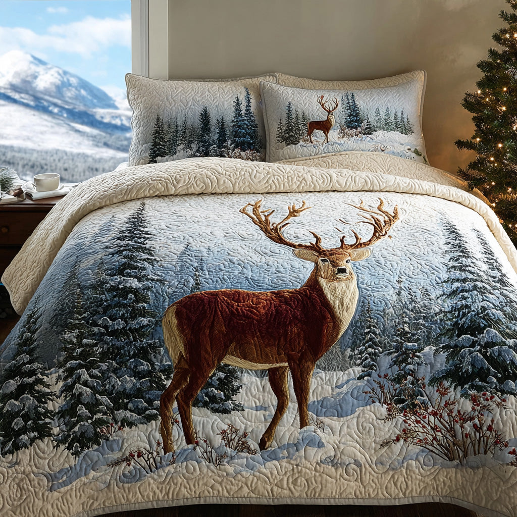Deer Winter Charm -Piece Quilted Bedding Set VTQ-Myprintsy