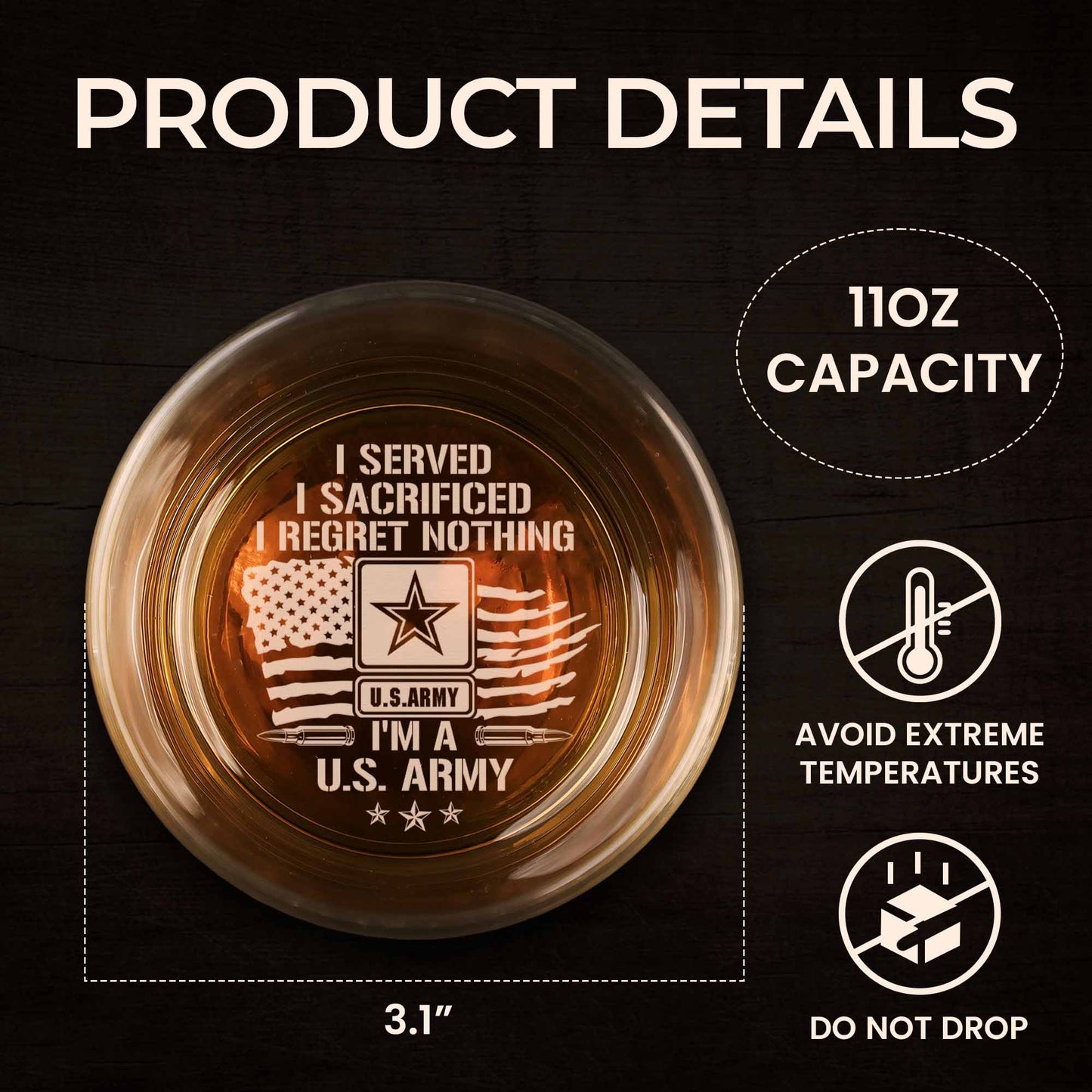 I Served, I Sacrificed, I Regret Nothing - Personalized Engraved Whiskey Glass