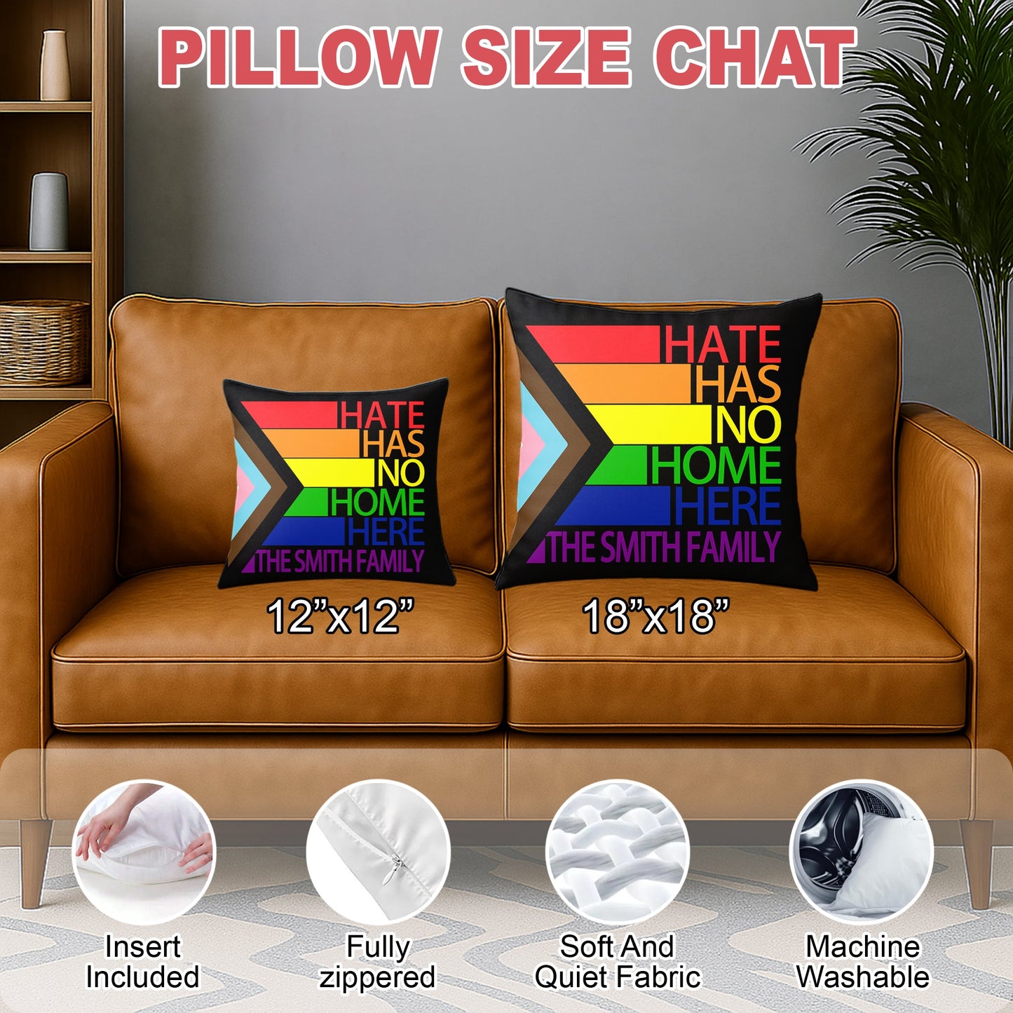 Hate Has No Home Here - Personalized Pillow (Insert Included)