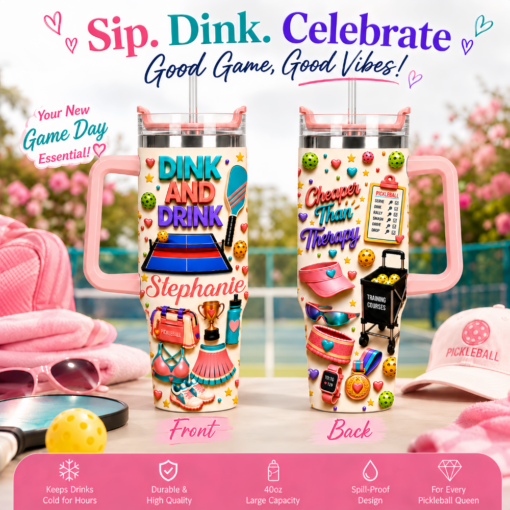 Dink And Drink - Personalized 40oz Pickleball Tumbler With Straw - Pickleball Gifts For Her-Myprintsy