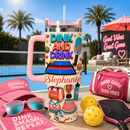 Dink And Drink - Personalized 40oz Pickleball Tumbler With Straw - Pickleball Gifts For Her-Myprintsy