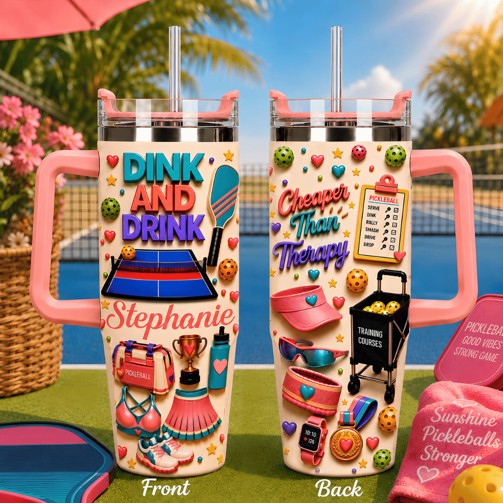 Dink And Drink - Personalized 40oz Pickleball Tumbler With Straw - Pickleball Gifts For Her-Myprintsy