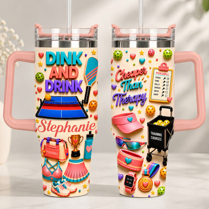 Dink And Drink - Personalized 40oz Pickleball Tumbler With Straw - Pickleball Gifts For Her-Myprintsy