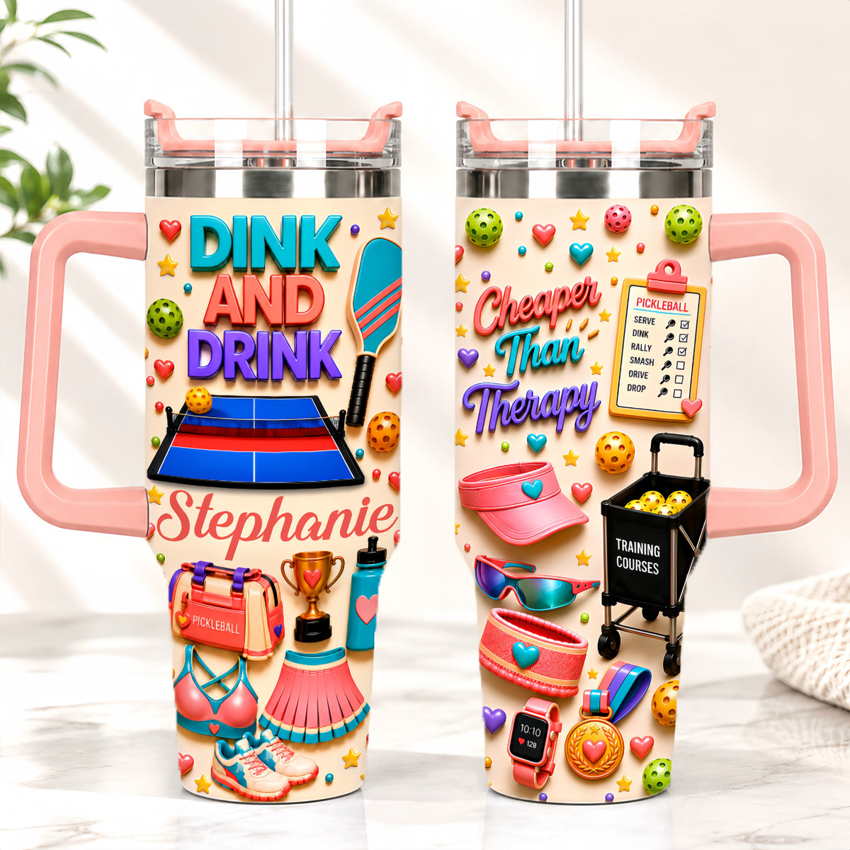 Dink And Drink - Personalized 40oz Pickleball Tumbler With Straw - Pickleball Gifts For Her-Myprintsy