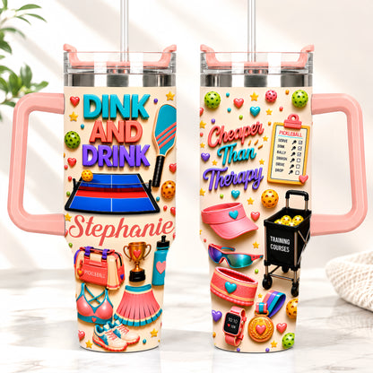 Dink And Drink - Personalized 40oz Pickleball Tumbler With Straw - Pickleball Gifts For Her-Myprintsy