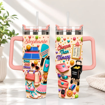 Dink And Drink - Personalized 40oz Pickleball Tumbler With Straw - Pickleball Gifts For Her-Myprintsy