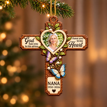 Divine Cross Faith And Love - Personalized Wooden Memorial Ornament-Myprintsy
