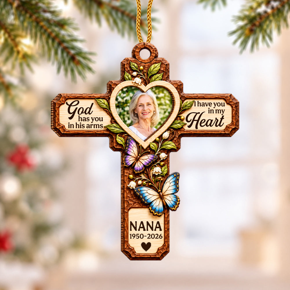 Divine Cross Faith And Love - Personalized Wooden Memorial Ornament-Myprintsy
