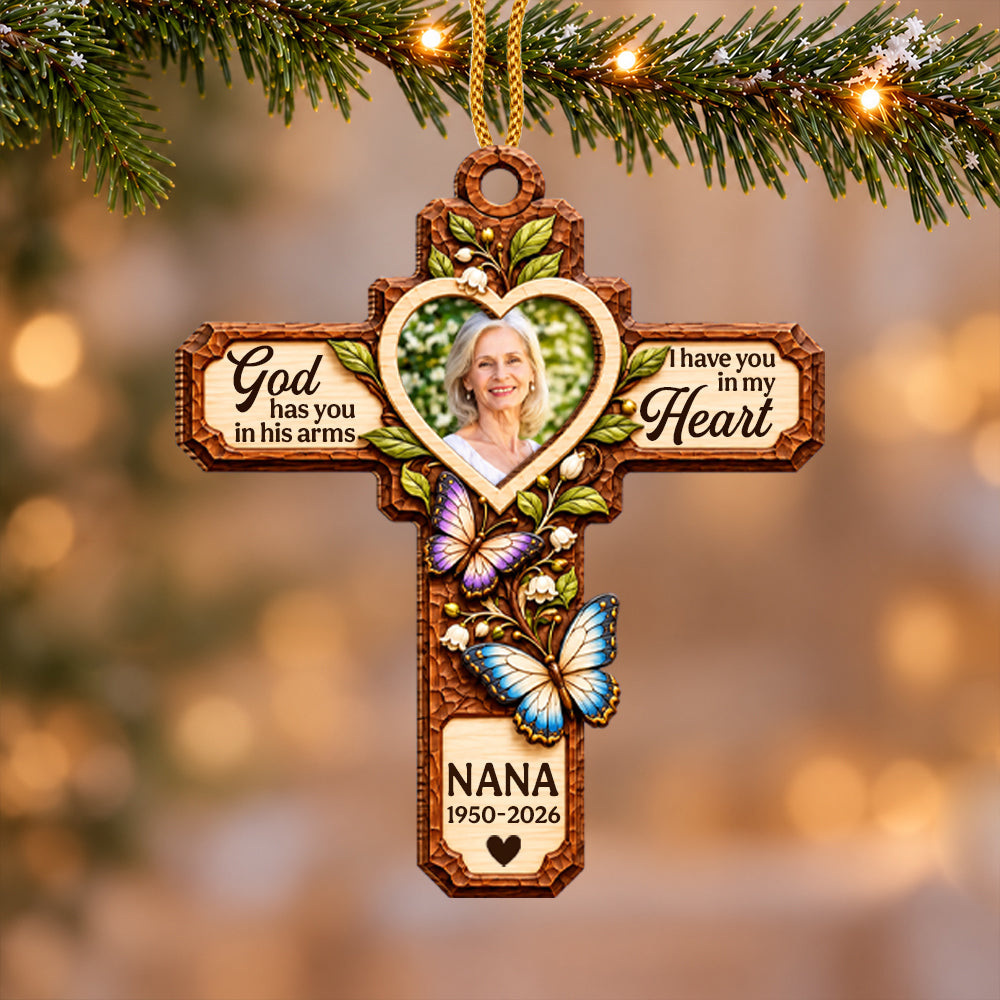 Divine Cross Faith And Love - Personalized Wooden Memorial Ornament-Myprintsy