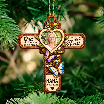 Divine Cross Faith And Love - Personalized Wooden Memorial Ornament-Myprintsy