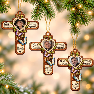 Divine Cross Faith And Love - Personalized Wooden Memorial Ornament-Myprintsy