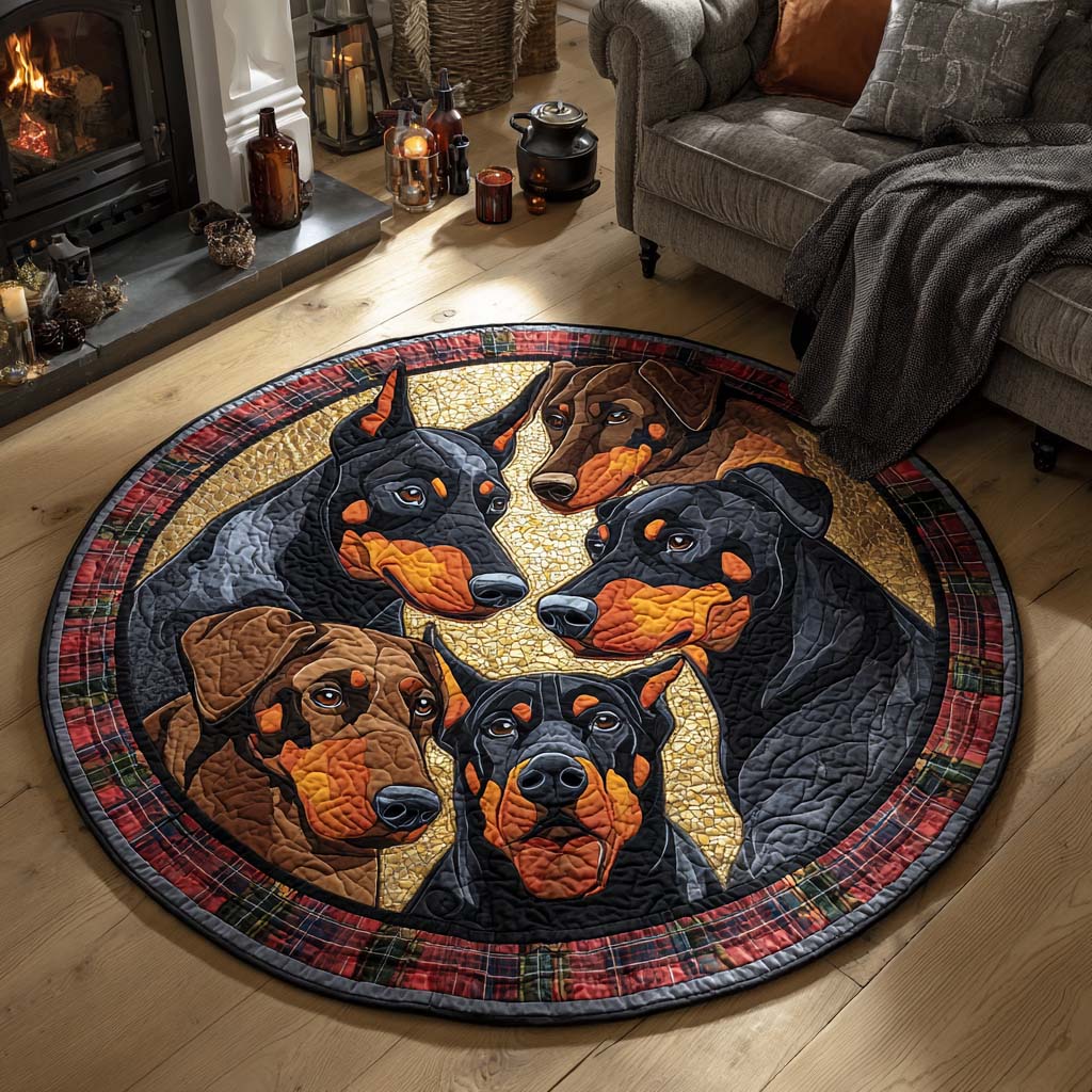 Doberman Christmas Guard Quilted Round Mat VTQ-Myprintsy