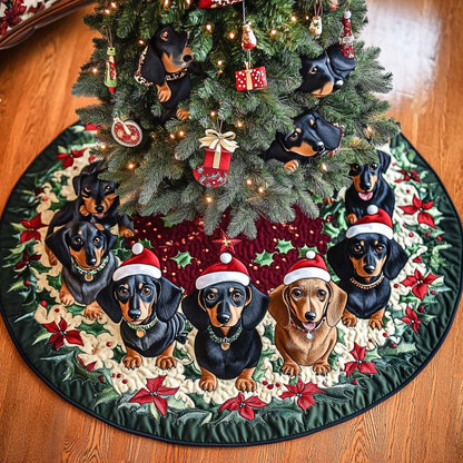Doxie Delight Christmas Quilted Tree Skirt-Myprintsy